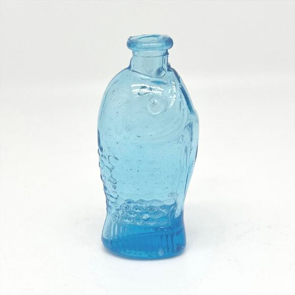 Vintage Dr. Fisch's Bitter's Wheaton Glass Bottle Blue Fish Shaped 3" Bottle - Picture 2 of 4